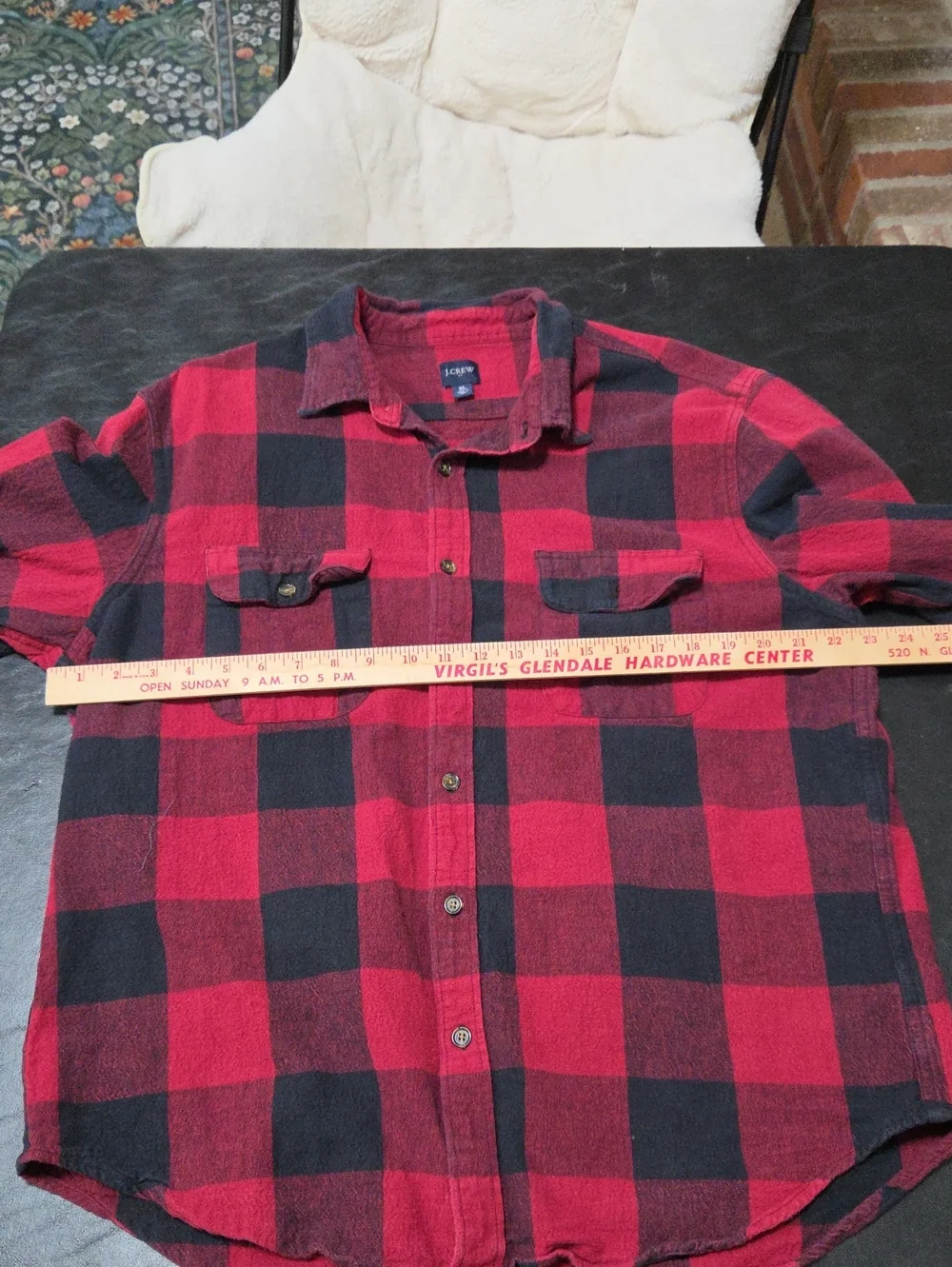 J Crew Mens XL Heavyweight Flannel Shirt Red Black Buffalo Plaid Cotton Button